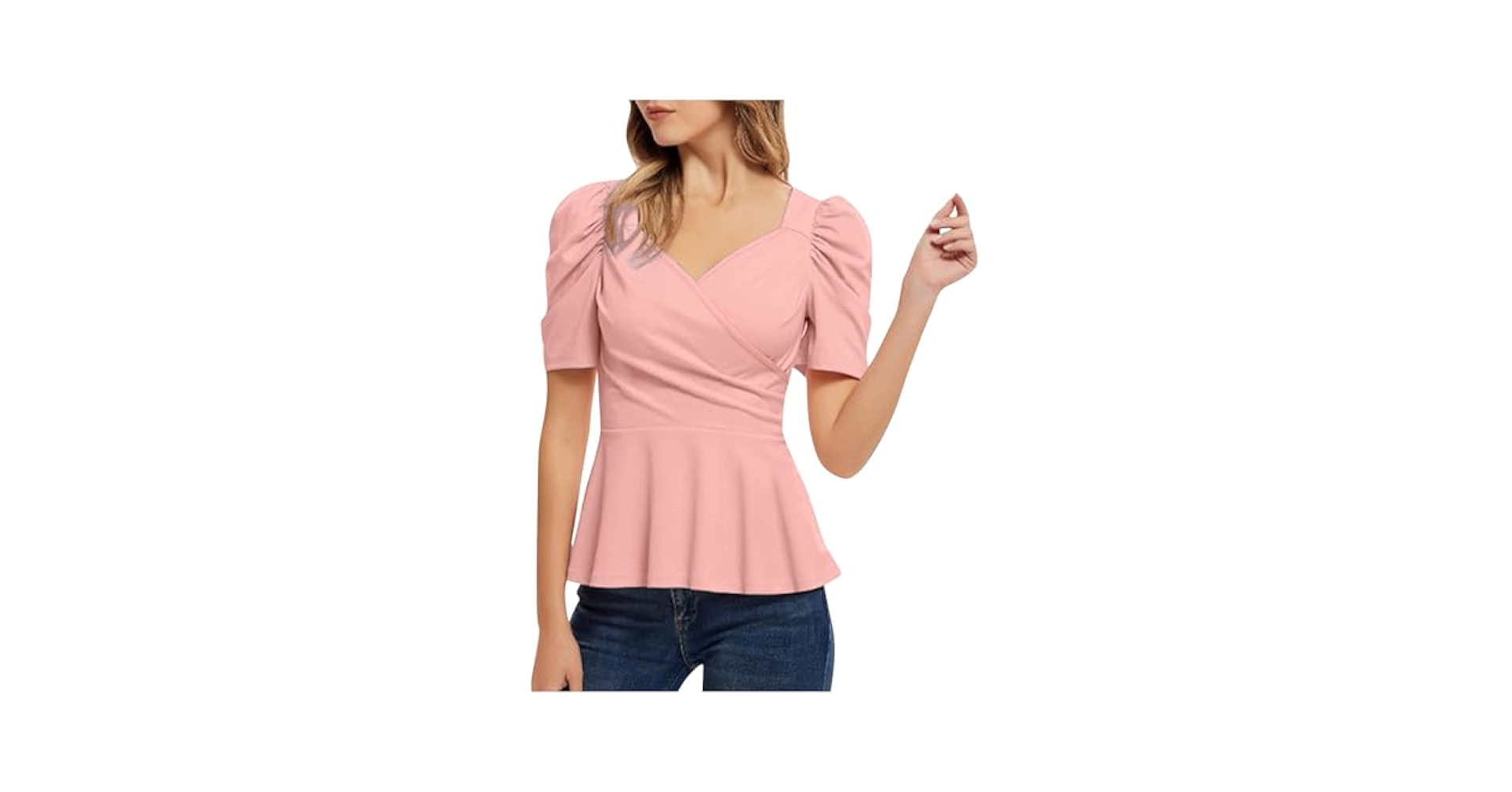 Amazon.com: Womens Puff Sleeve V Neck Elegant Peplum Top
